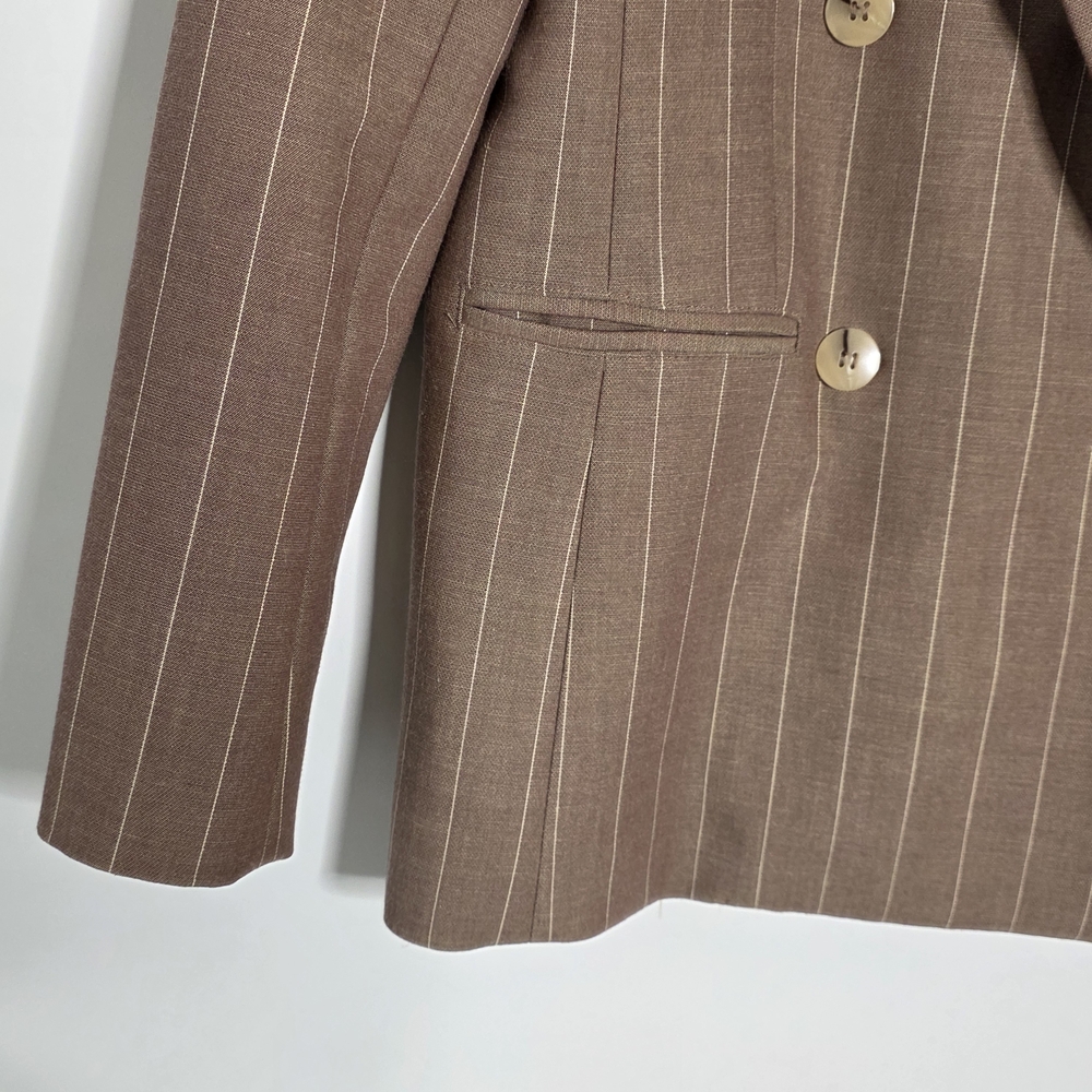 Anthropologie the Rue Oversized Brown Pinstripe Double-Breasted Blazer Size XXS - Picture 5 of 11